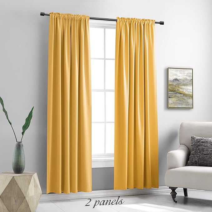 DONREN Gold Yellow Blackout Thermal Insulated Curtain Panels - Image 2