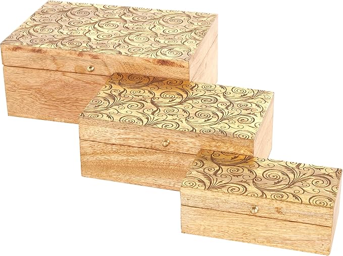 Deco 79 Mango Wood Scroll Handmade Decorative Box Storage Decorative Keepsake by Deco79