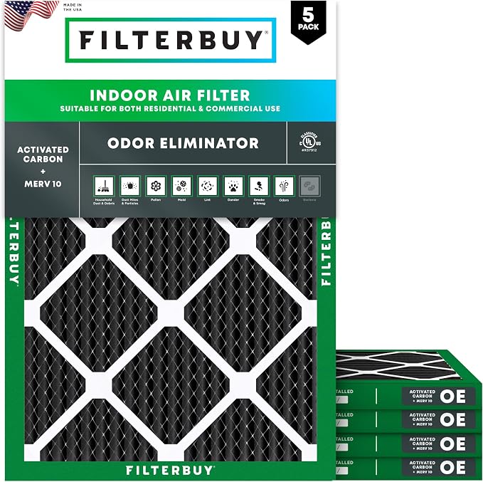 Filterbuy 24x25x1 Air Filter MERV 10 Odor & Allergy Defense by Filterbuy