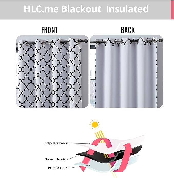 HLC.ME Lattice Print Pattern Blackout Curtains 63 Inch - Image 4