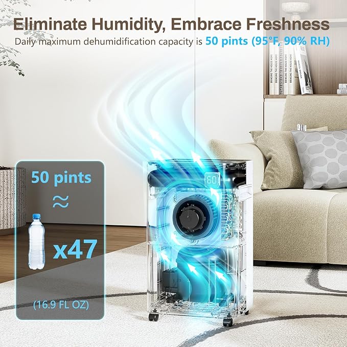 Dehumidifiers for Home, 50 Pint Dehumidifier for Basement, Bathroom - Image 2