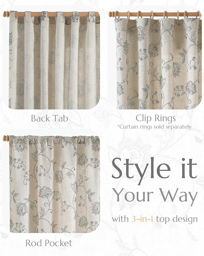 jinchan Linen Curtains Floral Curtains 63 Inch Length - Image 5