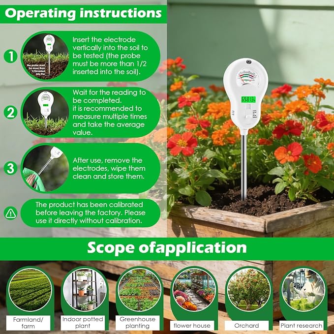 6-in-1 Soil Test Kit with 3 Replaceable Probes, Soil Tester - Image 7