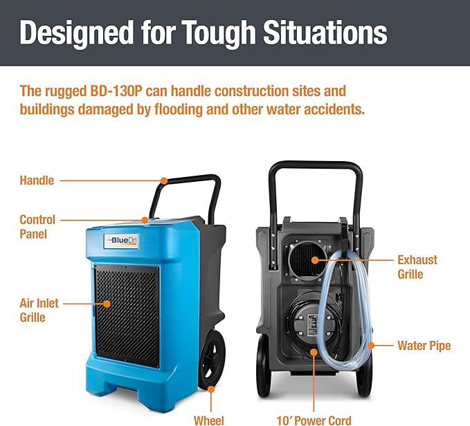 BlueDri BD-BD-130-BL Industrial Commercial Dehumidifier - Image 4