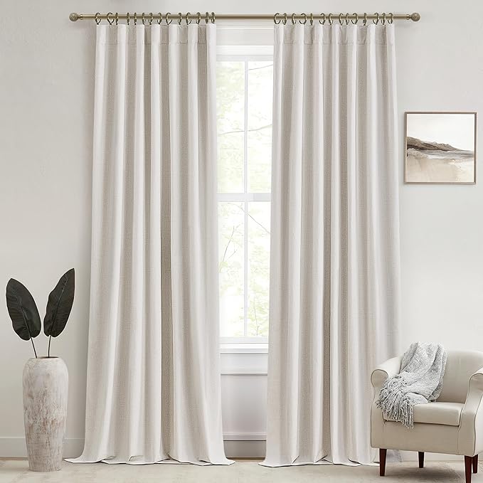 100% Blackout Curtains for Bedroom, 100 Inch Living Room Faux Linen Designer by QJMYDECO