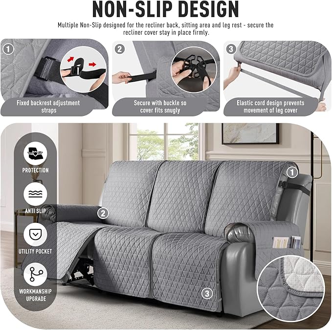 TAOCOCO 100% Waterproof Recliner Cover, Non-Slip Washable Reclining Couch Cover - Image 5