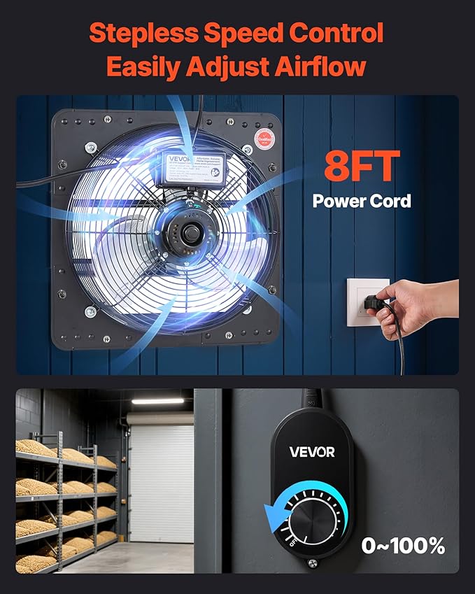 VEVOR 12 inch Shutter Exhaust Fan, Wall Mounted Attic Vent Fan - Image 6