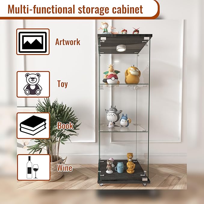 Yoluckea 3-Shelf Glass Display Cabinet - Image 4