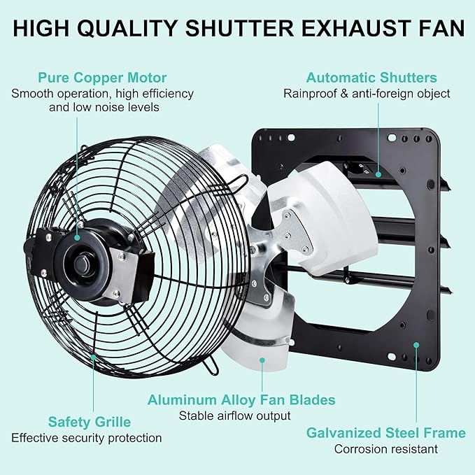 7 Inch Shutter Exhaust Fan, Wall Mounted Attic Fan - Image 6