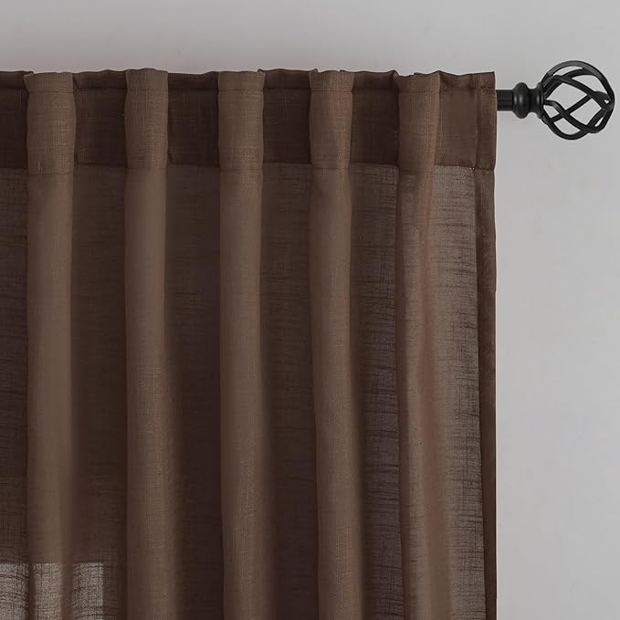 Deep Brown Linen Back Tab Curtains 102 Inches Long 2 Panels Set - Image 7