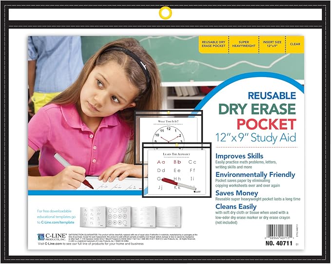 C-Line Reusable Dry Erase Pockets, Horizontal - Image 3