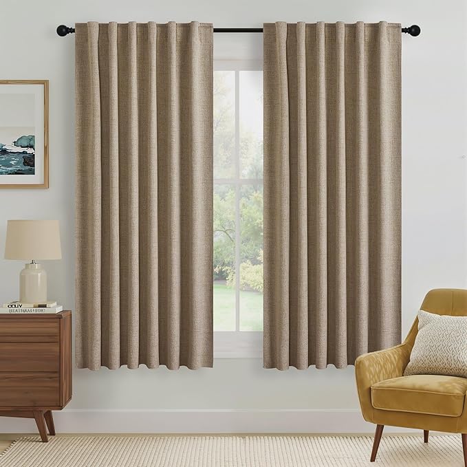 RYB HOME Burlap 100% Blackout Curtains 63 inch Long, Light Blacking & Thermal by RYBHOME