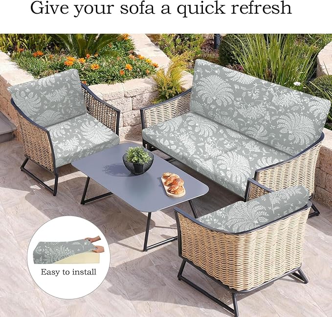 Ourdoor Cushion Covers Waterproof Set of 12 Floral Printed Stretch Patio Chair - Image 5
