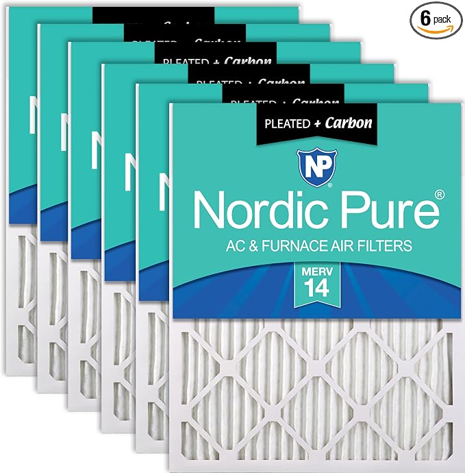 Nordic Pure 24x30x1 Pleated MERV 14 Plus Carbon Air Filters 6 Pack | Actual by NordicPure