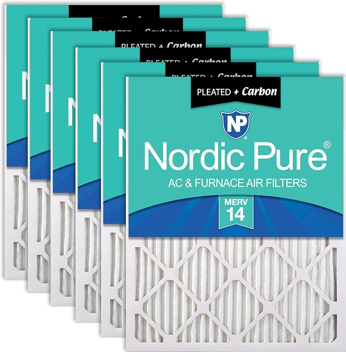 Nordic Pure 14x20x1 Pleated MERV 14 Plus Carbon Air Filters 6 Pack | Actual by NordicPure