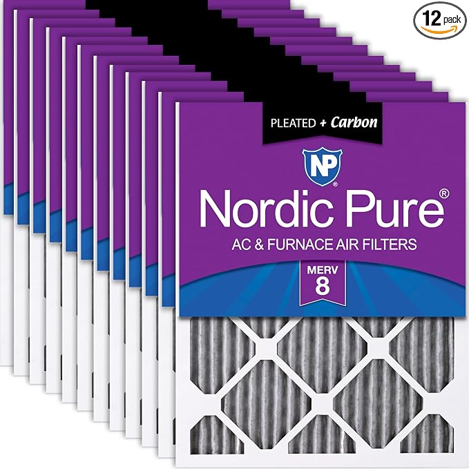Nordic Pure 18x25x1 Pleated MERV 8 Plus Carbon Air Filters 12 Pack | Actual by NordicPure