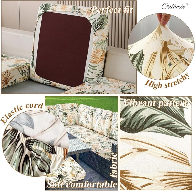 14Pcs Stretch Patio Cushion Cover, Tropical Floral and Leaf Pattern Sofa Covers - Image 3