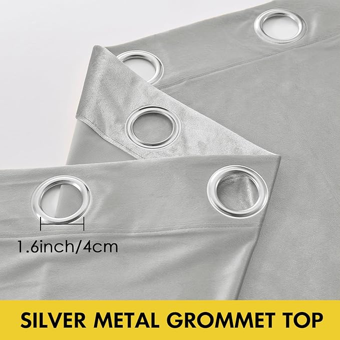 BULBUL Light Grey Velvet Curtains 96 inches Luxury Elegant Living Room Curtain - Image 3