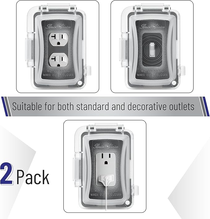 Bates Choice Weatherproof Electrical Outlet Cover, 2 Pack, Outdoor Outlet Cover - Image 2