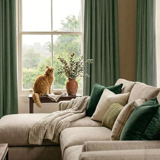 RYB HOME Olive Green 100% Blackout Linen Curtains 108 inches Long, Luxury - Image 6