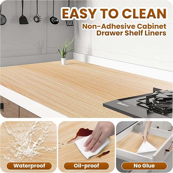 Drawer Shelf Liner for Kitchen Cabinets Non-Adhesive, Non Slip Shelf Paper - Image 2