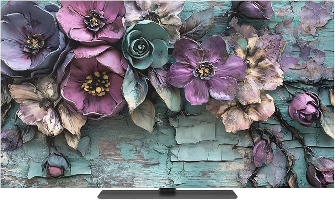 Vintage Flower Teal Mottled Wall Indoor TV Cover, Elastic TV Screen Protector by Unknown