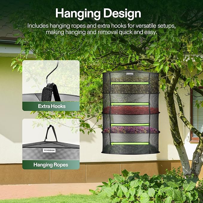 VIVOSUN 4-Layer Mesh Drying Rack Hanging Design - Image 3