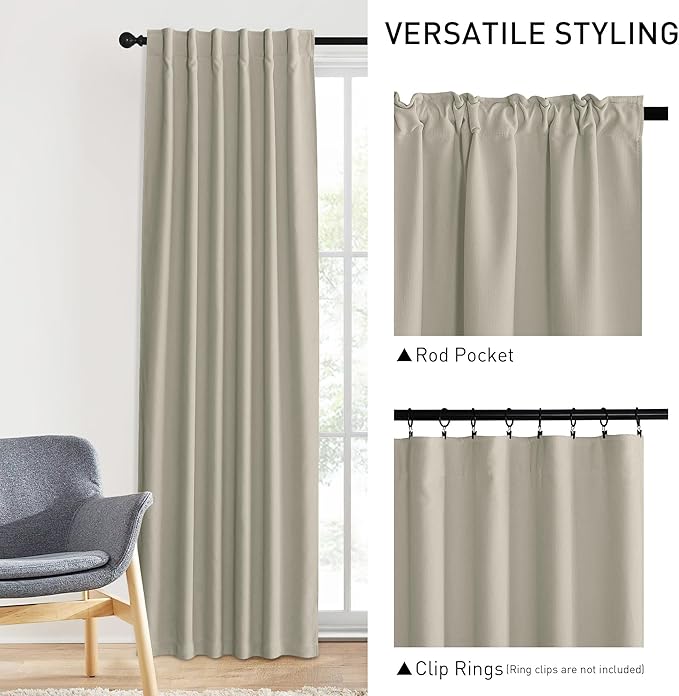 NICETOWN Sand Chenille Velvet Curtains 90 inches Long, Privacy Luxury Rod - Image 4