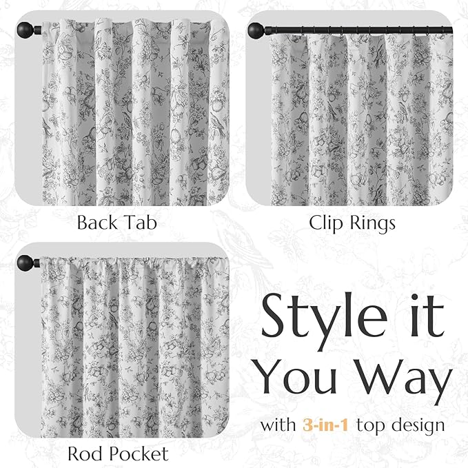 jinchan 95% Blackout Floral Curtains 96 Inches Long, Printed Flower Black - Image 6