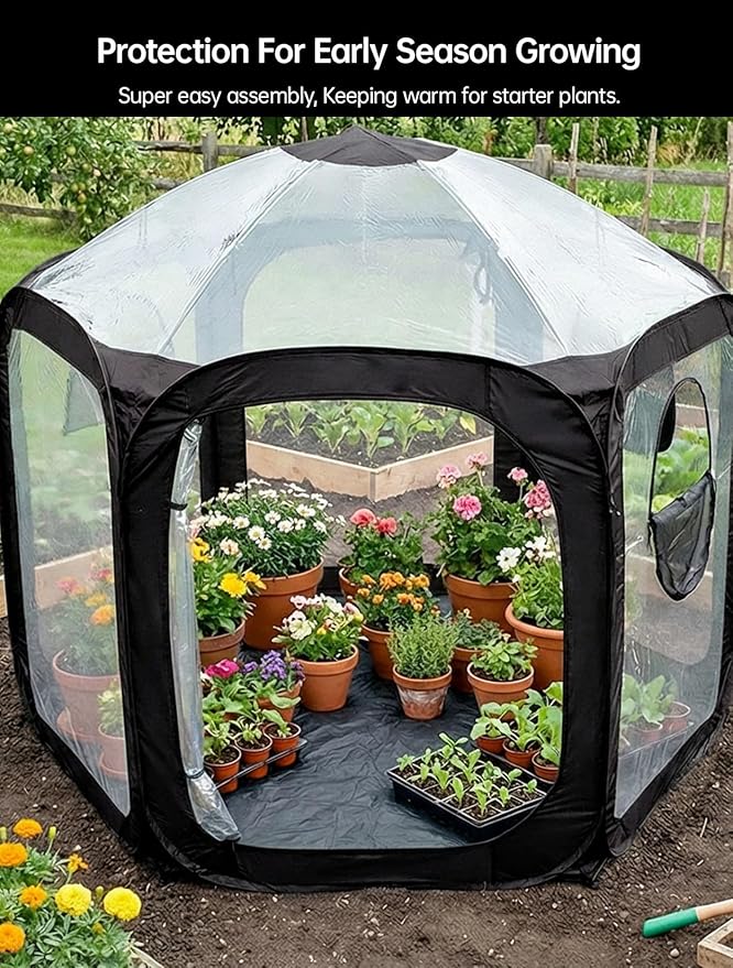 Porayhut Pop Up Greenhouse Tent, Portable Large Walk-in Plant House 10’X10’ - Image 8
