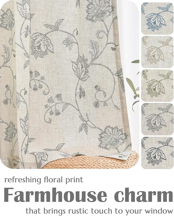 jinchan Linen Curtains Floral Curtains 63 Inch Length - Image 6