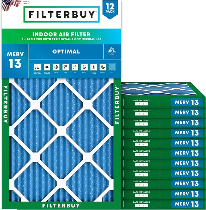 Filterbuy 12x24x1 Air Filter MERV 13 Optimal Smoke & Allergy Defense, by Filterbuy