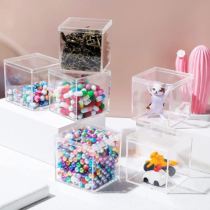 Clear Acrylic Box with Lid, 4 Pack 2.6x2.6x2.6 Inches Clear Decorative Boxes - Image 5