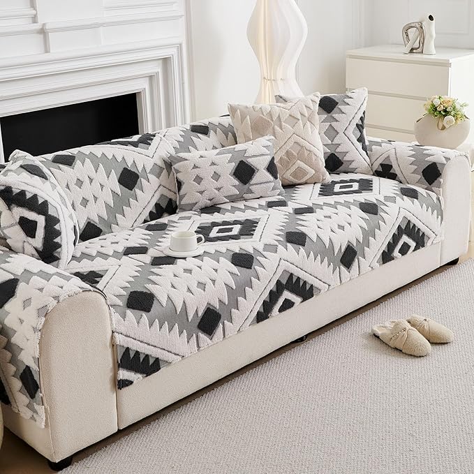 Boho Plush Couch Covers for Sofa Washable, Fuzzy Soft Couch Cover for Sectional - Image 4