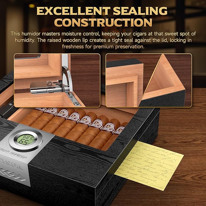 TISFA Cigar Humidor Box Cigar Accessories Set, Includes V Cutter, Straight - Image 4