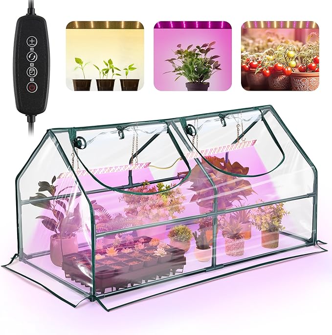 Meonum Mini Greenhouse with Grow Light, 47.2" L x 23.6" L x 23.6" W Portable by Meonum