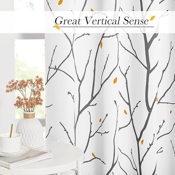 NICETOWN White Curtains with Grey Twist Branches & Flowerrain Pattern, W52 x L63 - Image 6