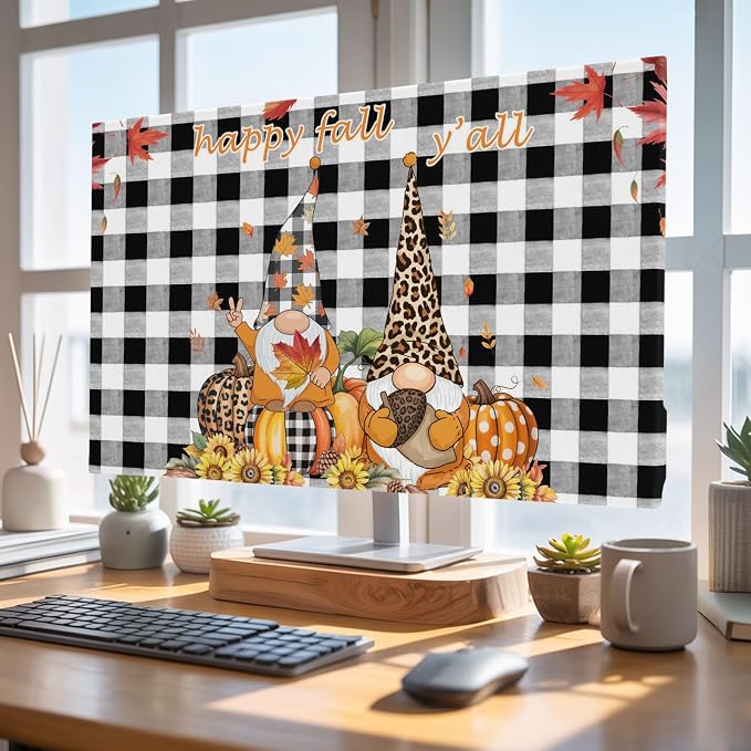 Thanksgiving Gnome Pumpkin Sunflower Indoor TV Cover, Elastic TV Screen - Image 4