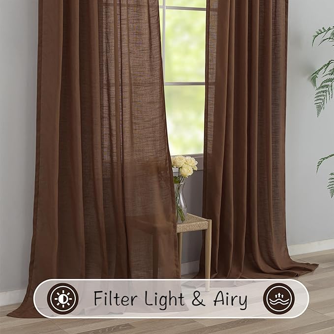 DONREN Cocoa Brown Back Tab Curtains 112 Inches Extra Long Ceiling to Floor - Image 5