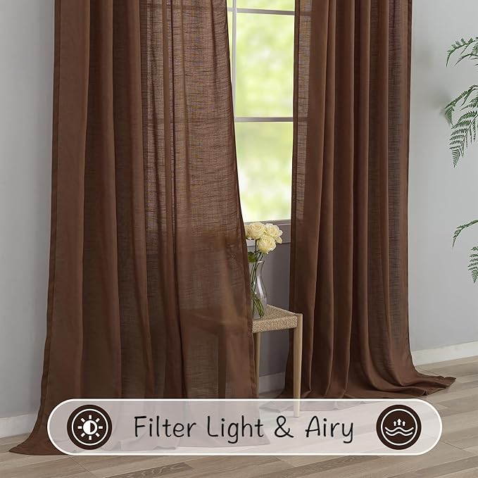 Cocoa Brown Linen Back Tab Curtains 120 Inches Extra Long Ceiling to Floor - Image 5