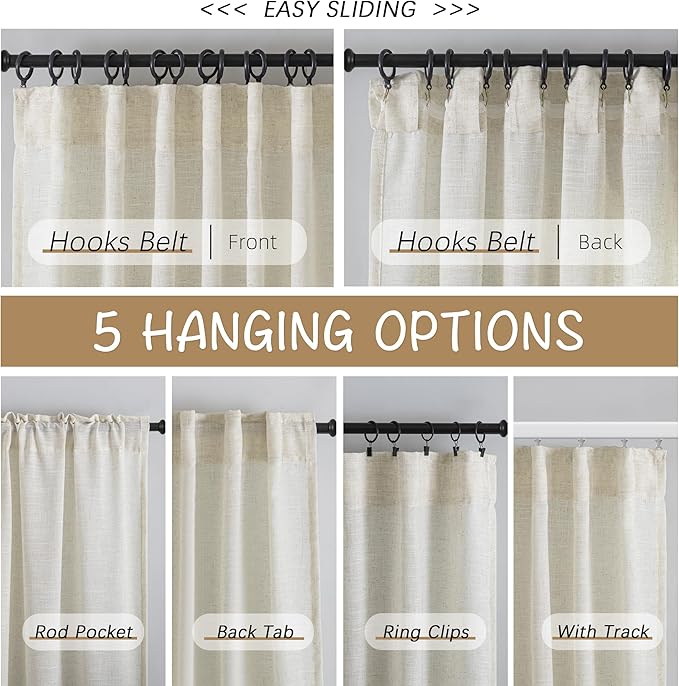 DONREN Natural Back Tab Curtains 80 Inches Long 2 Panels - Image 3
