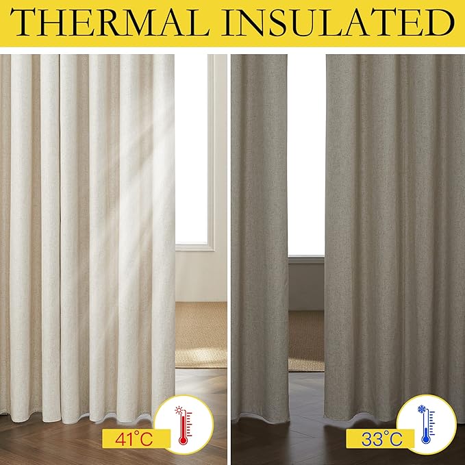 NICETOWN Natural Linen 100% Blackout Curtains 120 inches Length 2 Panels Set - Image 5