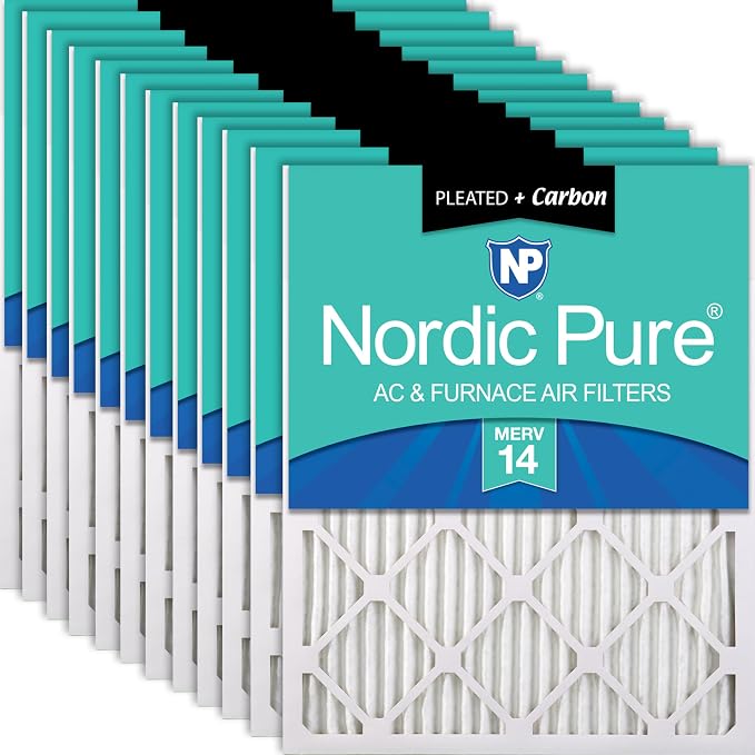 Nordic Pure 20x20x1 Pleated MERV 14 Plus Carbon Air Filters 12 Pack | Actual by NordicPure