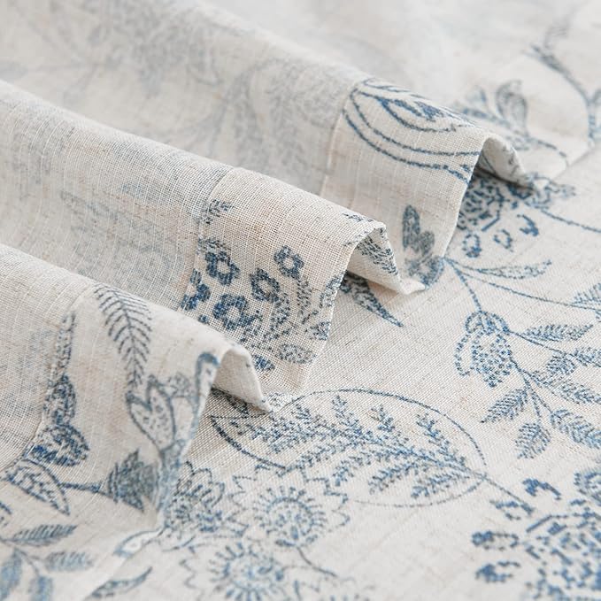 Vangao Blue Floral Linen Curtains - Image 7