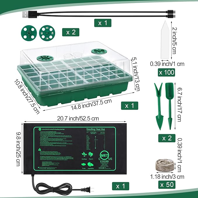 Seed Starter Kit with Grow Light Seedling Heat Mat 48 Cells Seed Starter Tray - Image 2