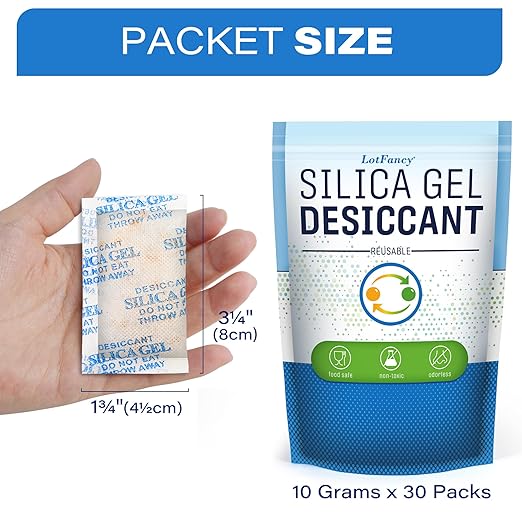 LotFancy Silica Gel Packets, 10 Gram 30 Packs Rechargeable Desiccant - Image 7