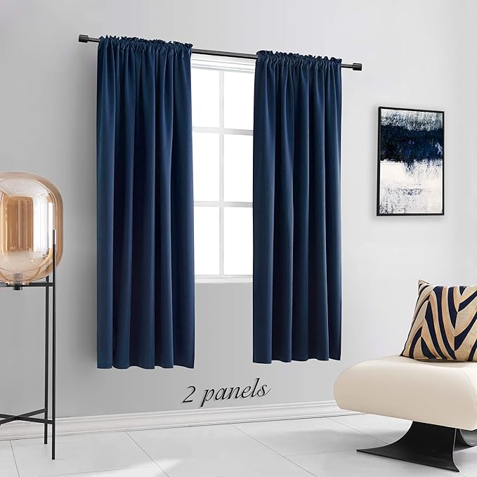 DONREN 72 Inch Length Navy Blue Blackout Curtains -Thermal Insulated Energy - Image 2