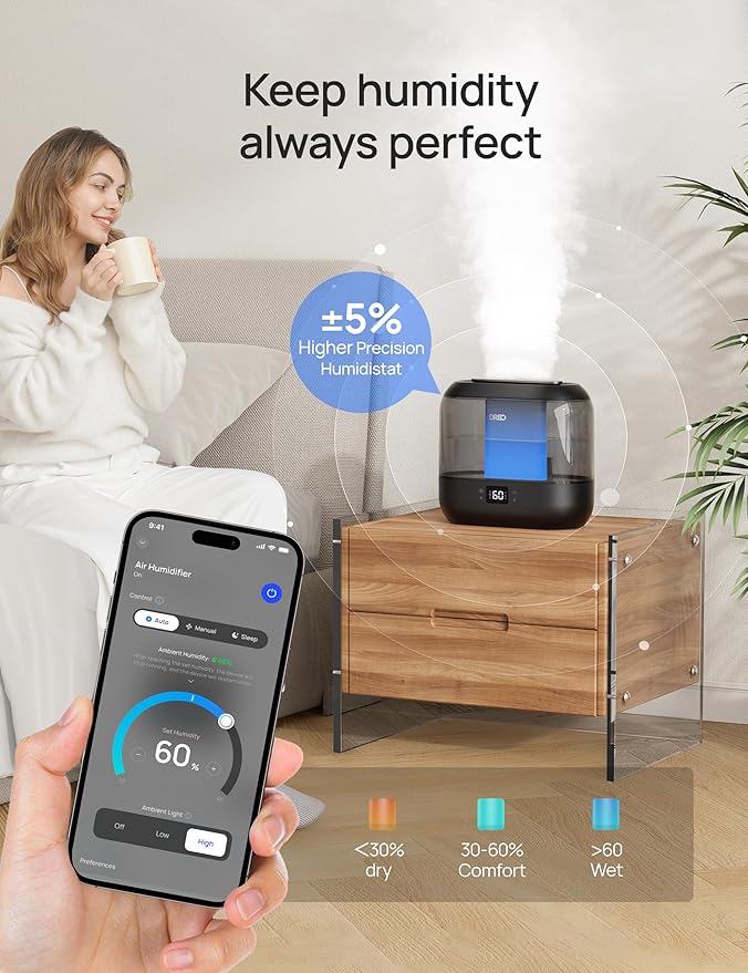 Dreo Smart Humidifiers for Bedroom-Filter Included, Top Fill 4L Humidifier - Image 2