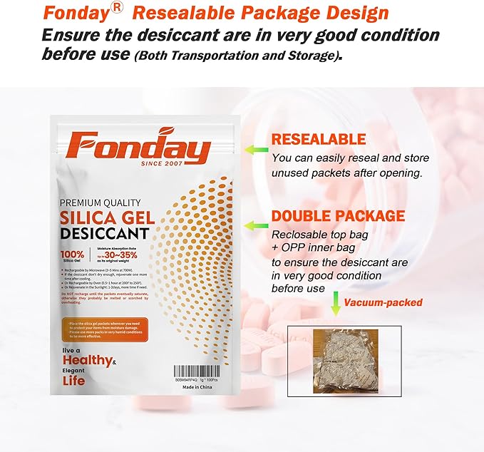 50g x 40 Packs Fonday Rechargeable Silica Gel Desiccant Packets Food Grade Fast - Image 7