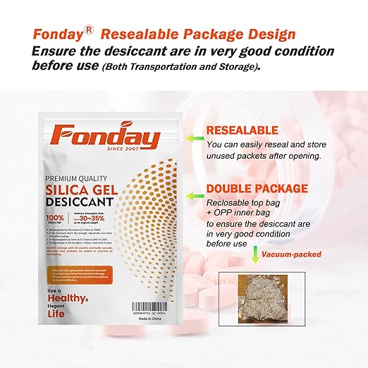 50g x 20 packs Fonday Rechargeable Silica Gel Desiccant Packets Fast Reactivate - Image 7